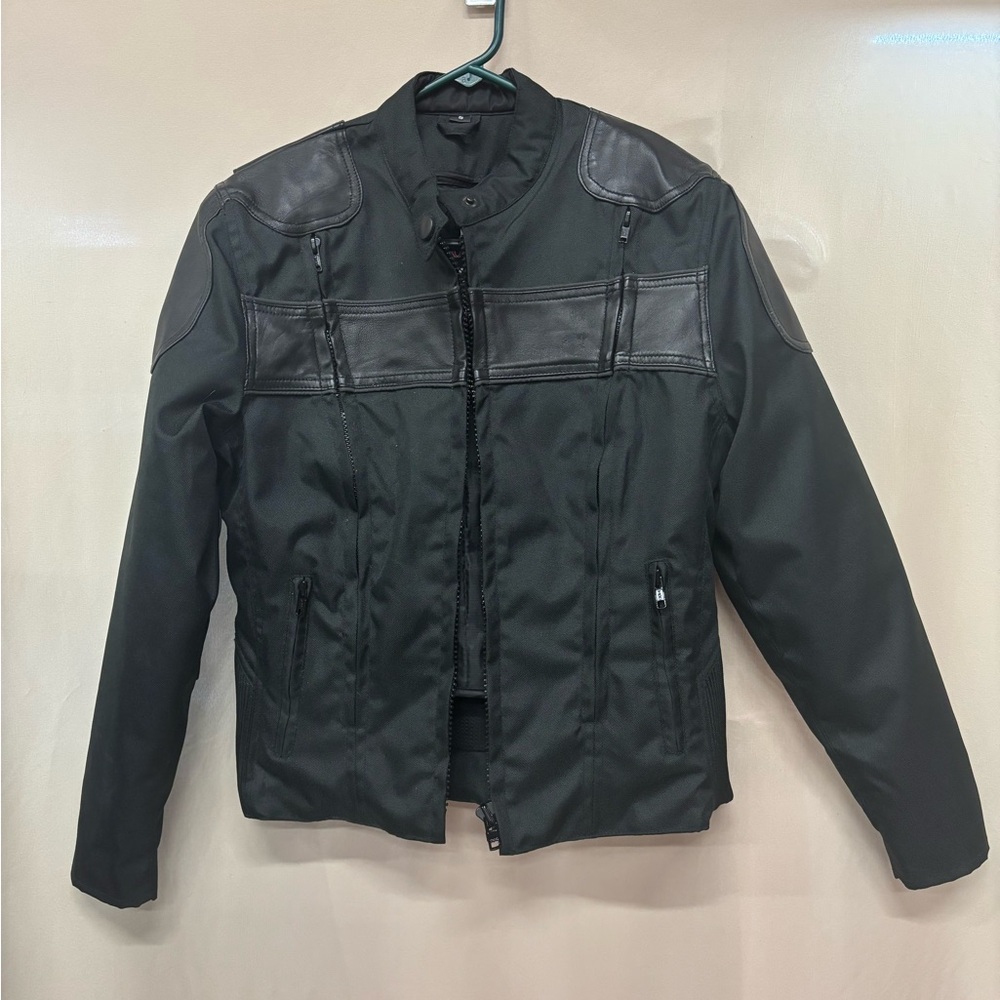 Revolution Black Leather & Textile BikerJacket w/removable liner Size Small
